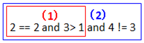 2 == 2 and 3 > 1 and 4 != 3 image