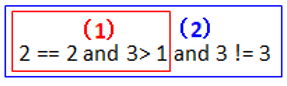 2 == 2 and 3 > 1 and 3 != 3 image