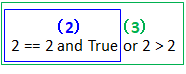 2 == 2 and True or 2 > 2 image