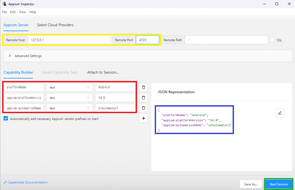 appium inspector setting